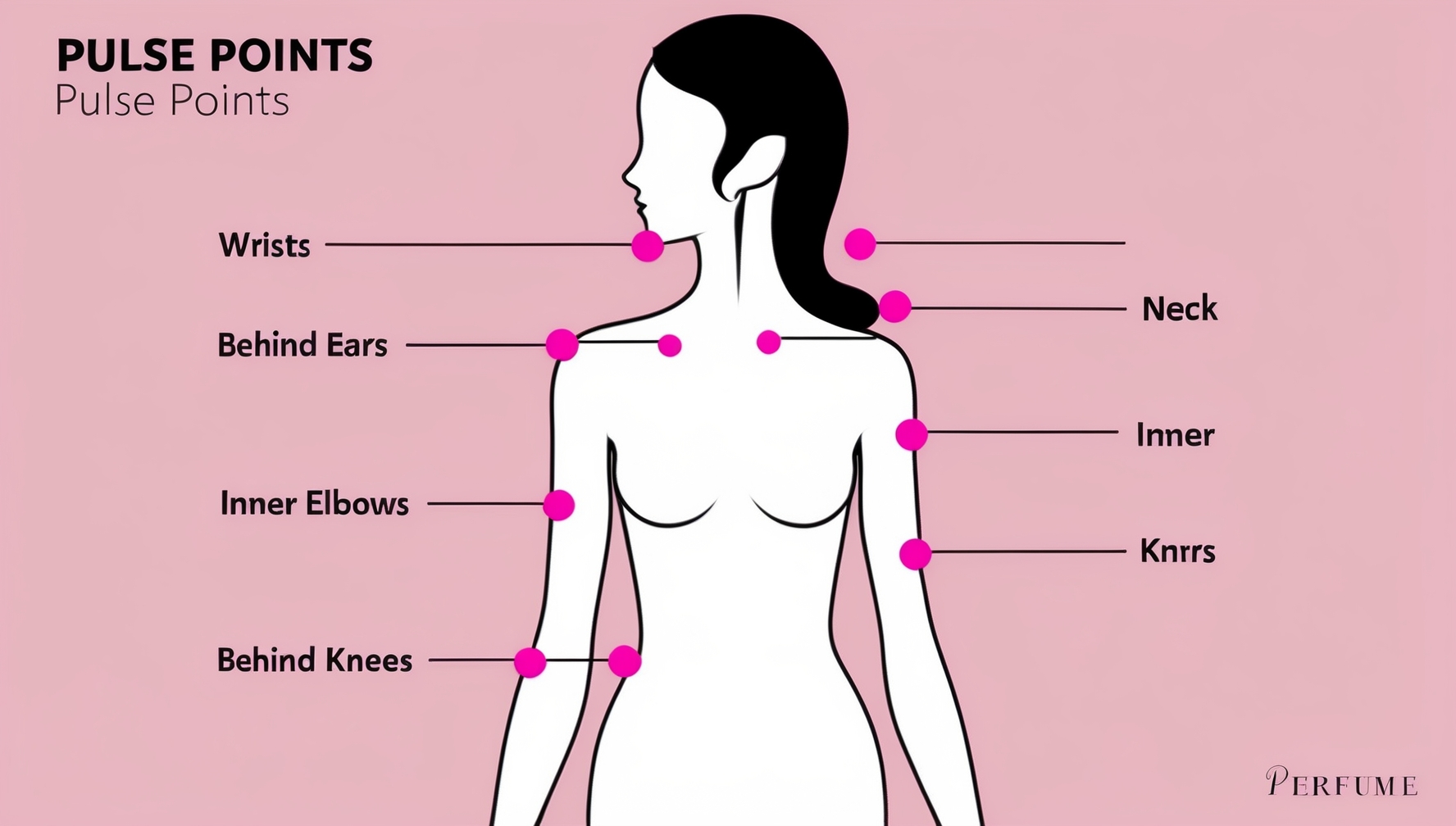 Női sziluett pulzuspontokkal jelölve parfüm alkalmazáshoz elegáns rózsaszín pontokkal